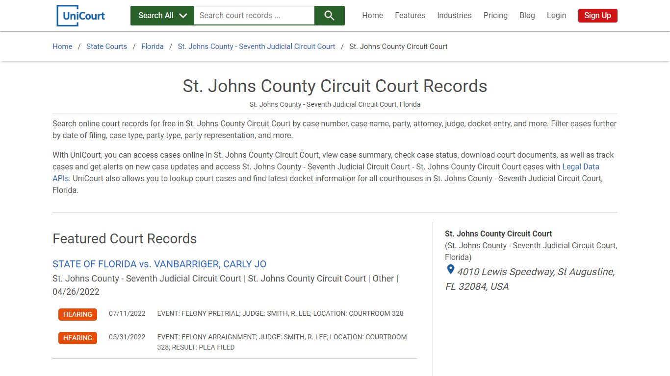 St. Johns County Circuit Court Records | St. Johns | UniCourt